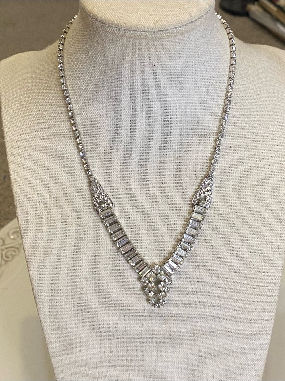 Vintage Sterling Silver Phyllis Rhinestone Necklace 1940’s